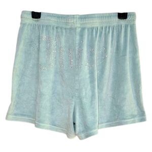 Juicy Couture “Juicy” Velour Elastic Tie Waist Shorts in Green/Silver  Women’s M
